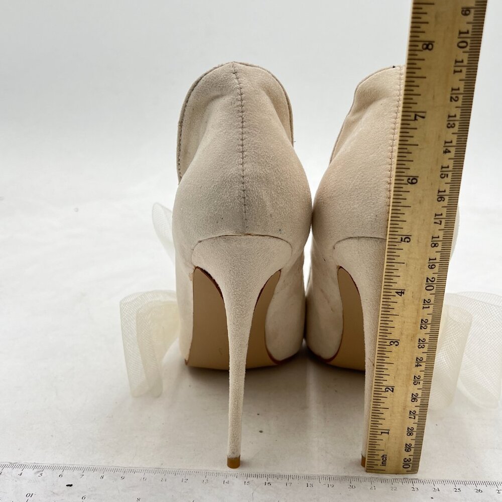 FSJ Apricot Mesh Bows Prom Pointy Toe High Heel Stiletto Pumps Closed Toe Shoes - Picture 5 of 8